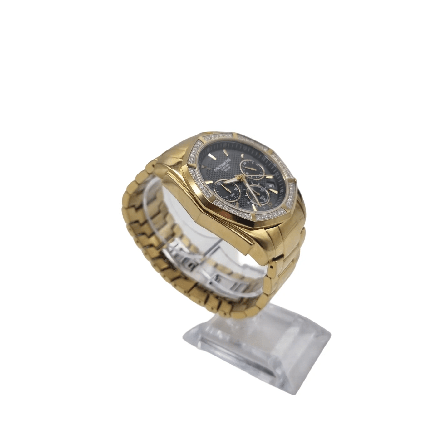 Michael Hill Men’s Solar Chronograph Watch with 0.50 Carat of Diamonds in Gold Tone Stainless Steel + Box