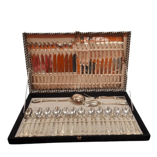 Silver Cutlery Set In Black And White Case