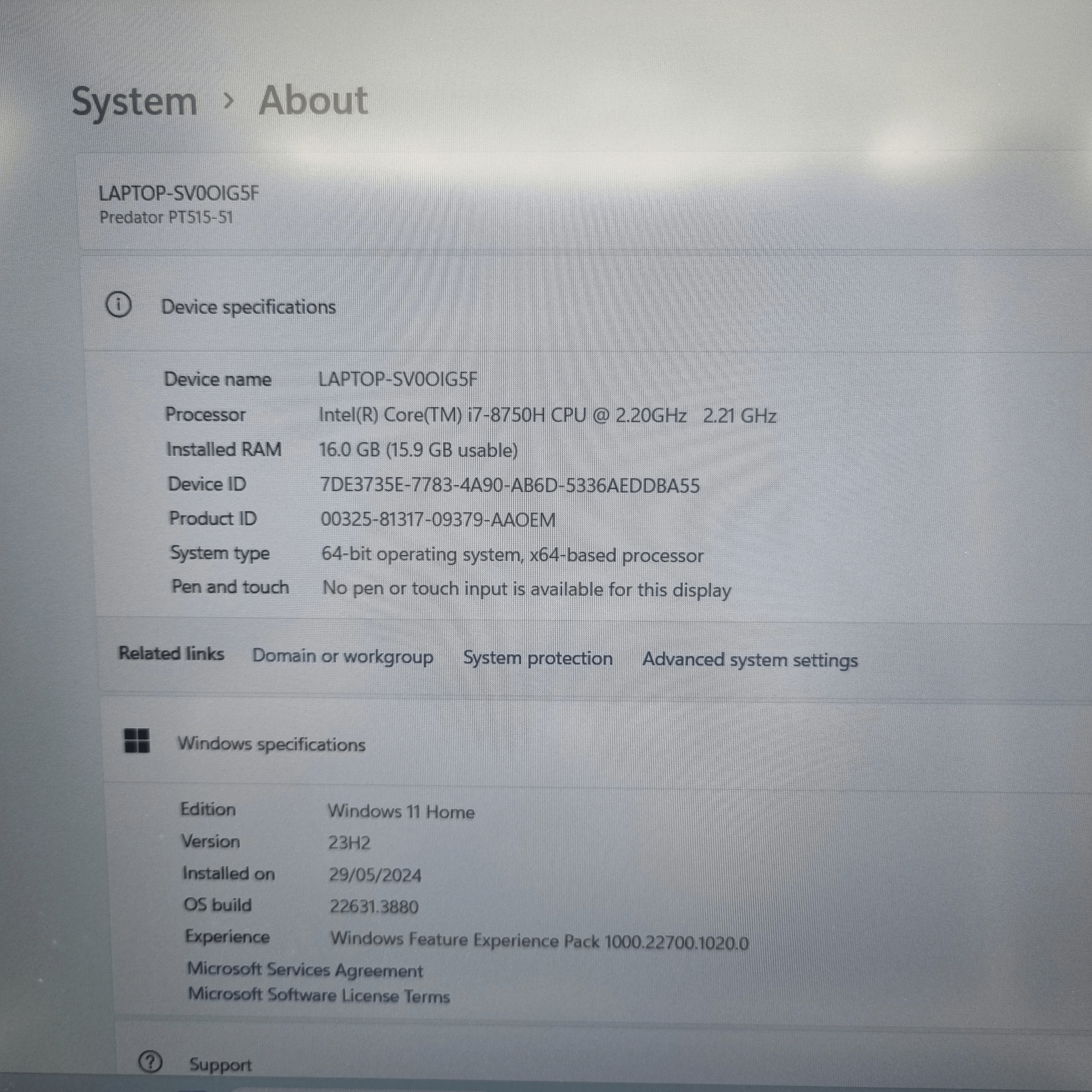 ACER Predator Triton 500 PT515-51-78QL – Intel Core i7-8750H/512GB SSD/16GB RAM/Windows 11 Home + Case + Charger