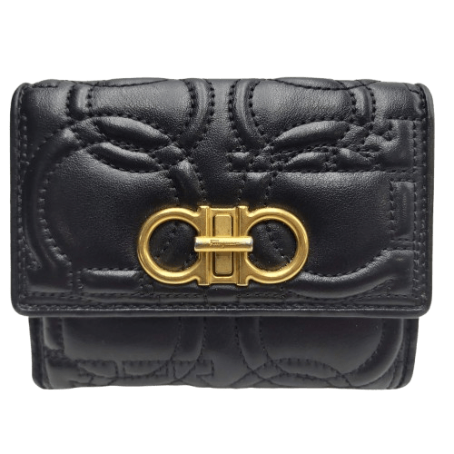 Salvatore Ferragamo Wallet Quilting Gancini Black Authenticity certified by Entrupy