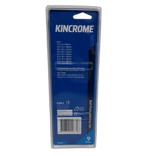 Kincrome 9 Piece Metric Ball Point Hex Key Set (MR)