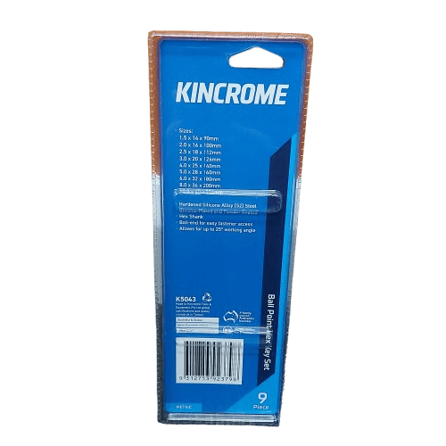 Kincrome 9 Piece Ball Point Hex Key Set K5043 Like New