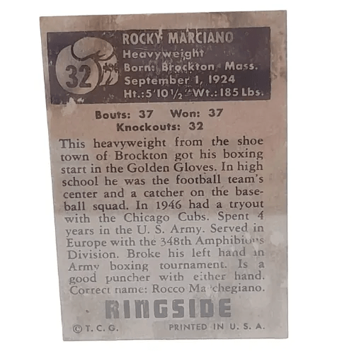 Topps 1951 Rocky Marciano Ringside #32 Trading Card – In Protective Plastic Shell