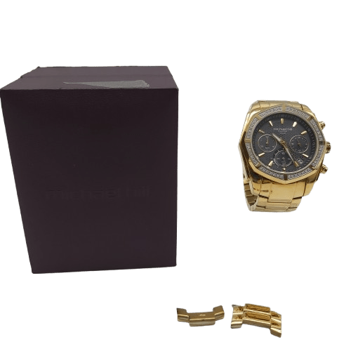 Mens Michael Hill Solar Diamond Gold Watch With Spare Links And Box (CP-1348212)