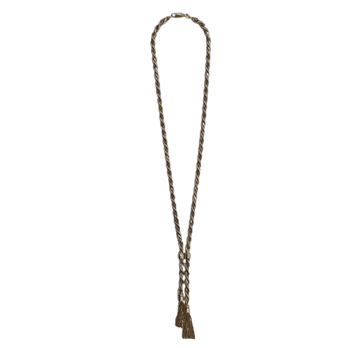 14ct Yellow & White Gold Twisted Rope Necklace – 23.7g, 45cm, Stamped 585, Serpentine Tassels