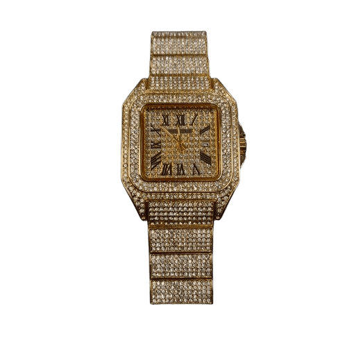 Pintime Square Face Watch Mens Gold With Bling (GE)