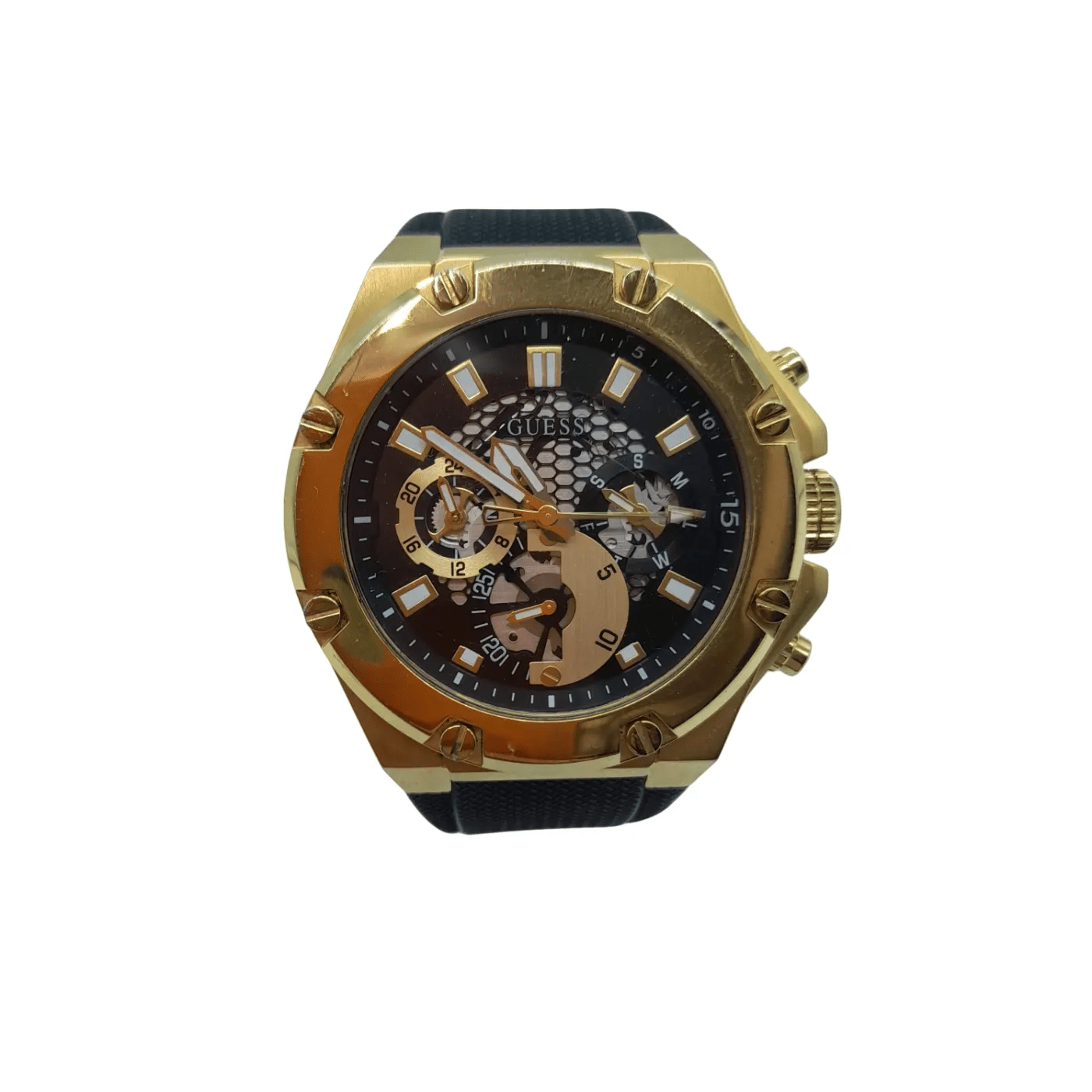 Men’s Black/Gold Guess Watch 106.0gms GW0334G2 Black Plastic Band Analogue Round  (WL 1353292)