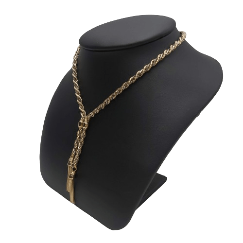 14ct Yellow & White Gold Twisted Rope Necklace – 23.7g, 45cm, Stamped 585, Serpentine Tassels