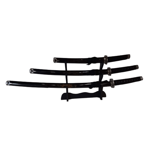 Unbranded 3 Pce Samuri Swords With Holder *Not Sharp Collectable* (GE)