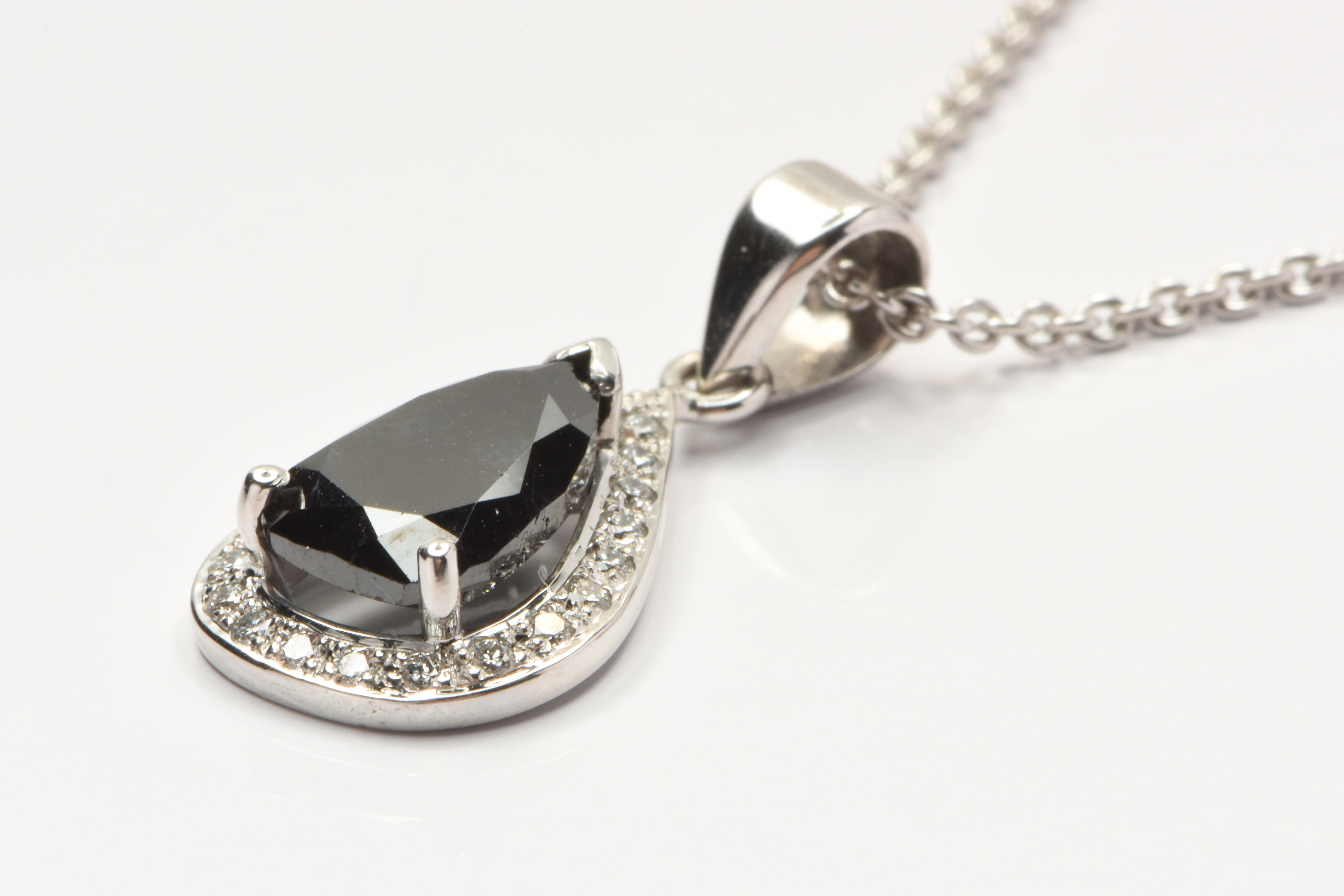 Ladies 18ct White Gold Necklace with Black Diamond Treated Pendant Pear Shape 0.21CT TDW with Valuation (WL) 1235499