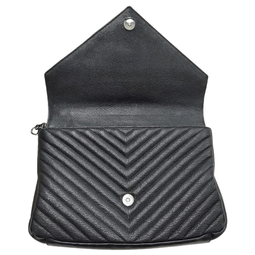 Yves Saint Laurent College Medium Satchel in Quilted Lambskin Leather – Black with Patina Silver Hardware (Includes Box & Dust Bag)