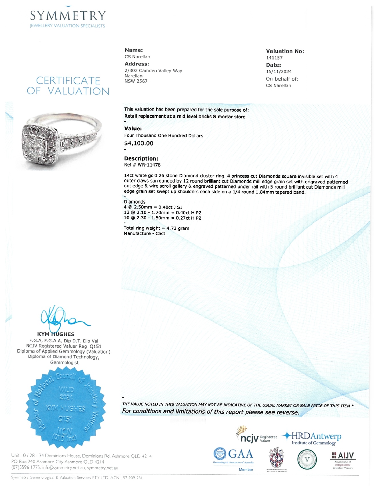 Ladies 14ct White Gold 26 Diamond Cluster Ring TDW 1.07ct Size I1/2