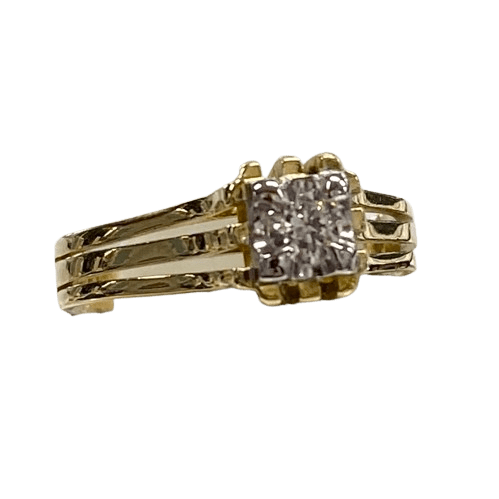 Ladies 18ct Yellow & White Gold, Round Brilliant Cut Claw Set 0.16ct Diamond. TDW 0.16, Size L.  With Valuation Certificate.