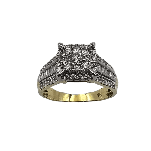 Ladies 9ct Yellow Gold Diamond Claw Set Square Cluster Ring 0.71ct TDW R With Valuation (MR)