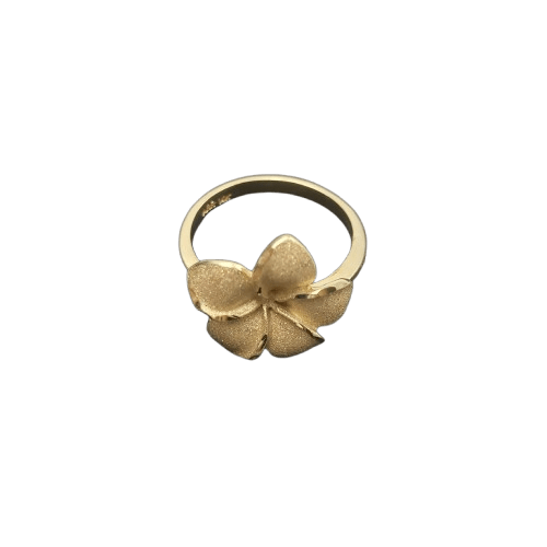 14CT Yellow Gold Round Ring – 2.9g with 14CT Frangipani Design, Size 51