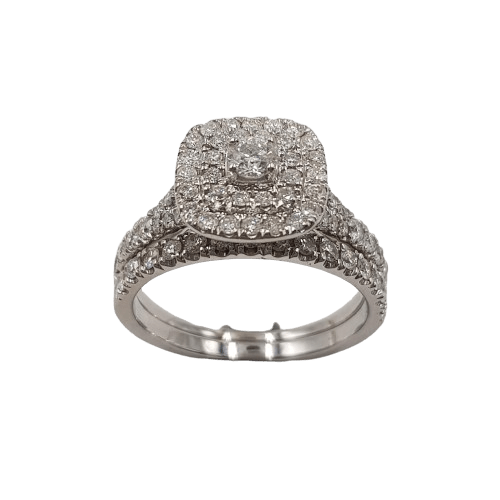 Ladies 18ct White Gold Brilliant Cut Claw Set Square Cluster Engagement Ring Set 1.30ct TDW Q With Valuation