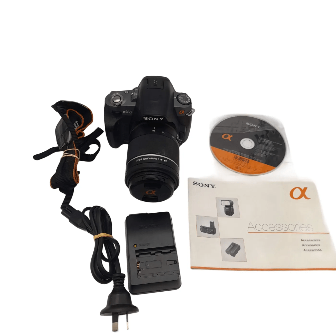 Sony Alpha A330 DSLR Camera With Sony DT 55-200mm f/4-5.6 SAM Telephoto Zoom Lens + Charger + Manual + Battery