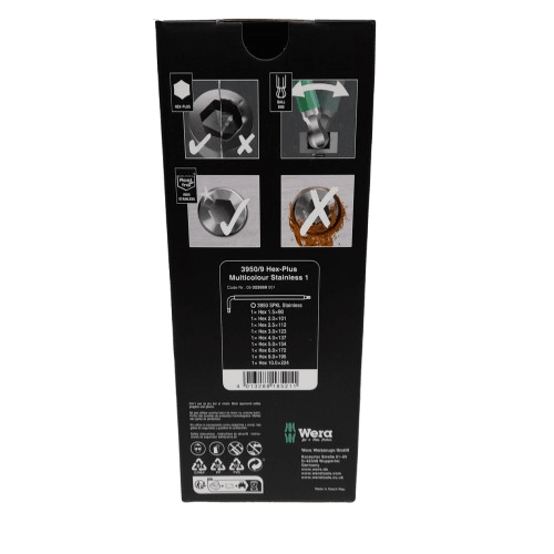 Wera 3950/9 9Pce L Shape Metric Hex Key Set Like New