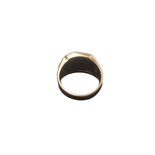 Men’s 10ct Yellow Gold Round Ring 12.3g with Clear and Ruby Stones, Eagle Design