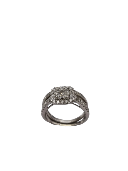 Ladies 14ct White Gold 42 Stone Diamond 2 Ring Set 0.79 TDW  Size  O / 7   With Valuation (WL 1281066)