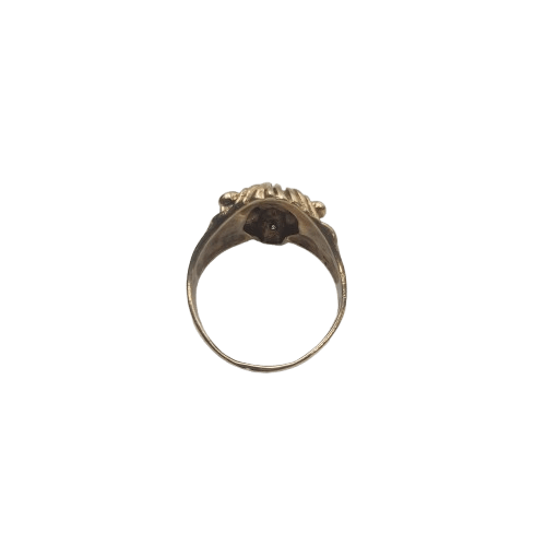 Men’s 9ct Yellow Gold Lion Face Ring 7.1g with Ruby Eyes and Diamond in Mouth
