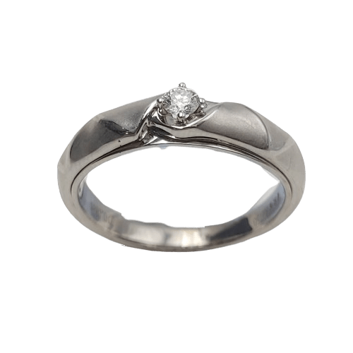 18ct White Gold Single Round Brilliant Cut Diamond Ring, Brushed Zigzag Band, 0.08ct TDW, Size N – With Valuation
