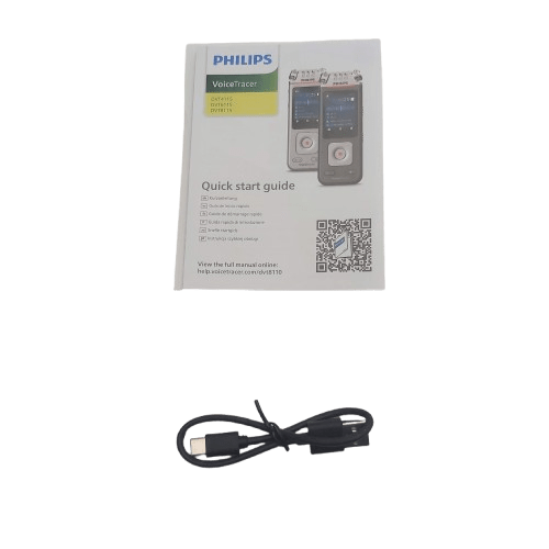 Philips DVT4115 Digital Voice Recorder, Silver, Very Good Condition, Box Is Slightly Dinged, With Box, USB Cable, Manual (NA 1354079)