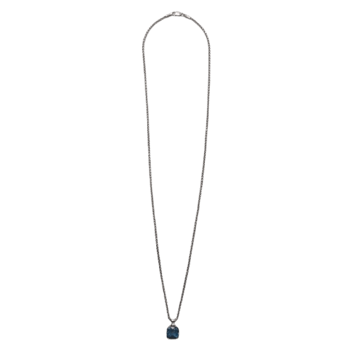 9ct White Gold Foxtail Necklace with London Blue Topaz Pendant