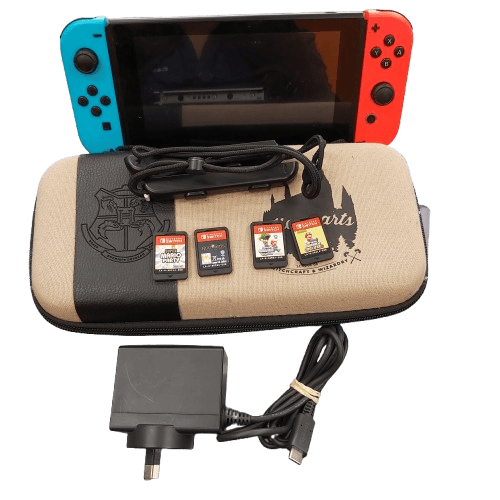 Nintendo Switch HAC-001 Pink And Blue with 4x Games, Charger, Joycons And Case