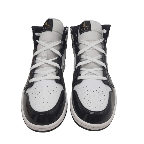 Nike Air Jordan 1 Mid Patent SE – Size 12 Black White Gold (Alternate Nike Box) 2019 – ‘Black Gold’