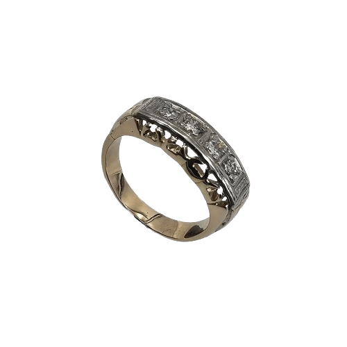 Unisex 9ct Yelllow Gold & Silver Brillaint Cut DIamond Ring 0.16ct TDW P With Valuation (MR)
