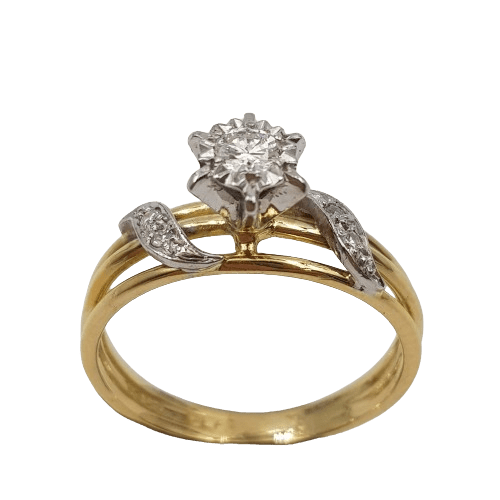 Ladies 18ct Yellow & White Gold Diamond Ring 2.9 Grams With Valuation