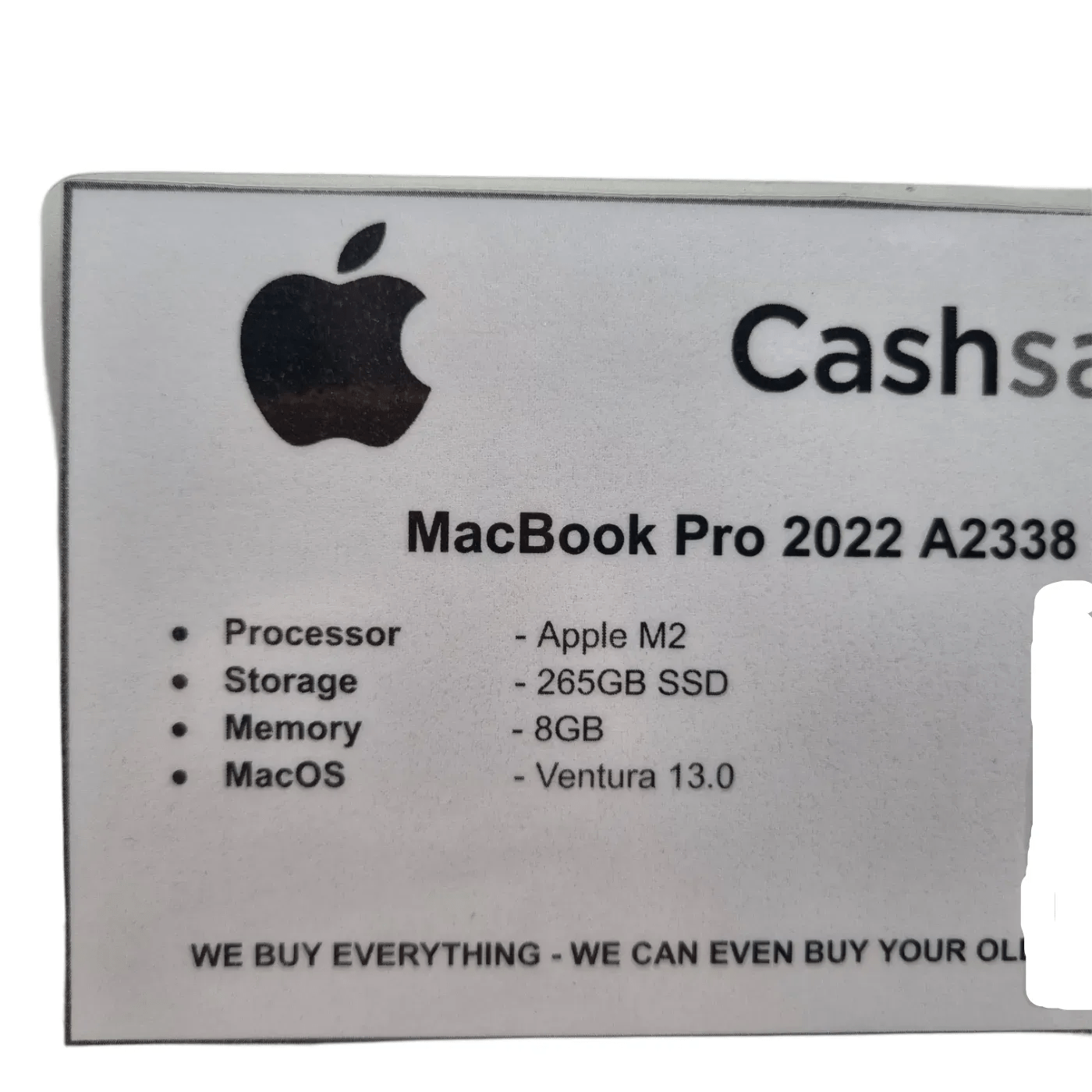 Apple MacBook Pro 2022 / A2338 / M2 / 8GB RAM / 256GB SSD 13″ Laptop + Case + Charger