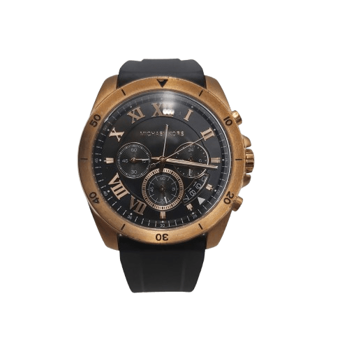 Michael Kors MK-8436 Analog Watch, Black And Gold Face, Rubber Straps, Good Condition