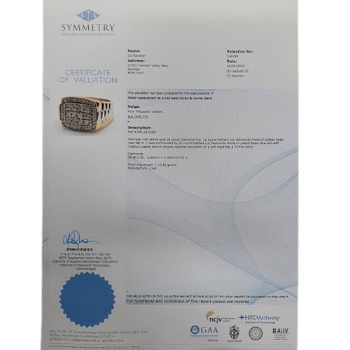 Mens 10Ct Yellow Gold 38 Stone Diamond Tapered Shoulder Band 1.00ct TDW 10.92gms Size W,65