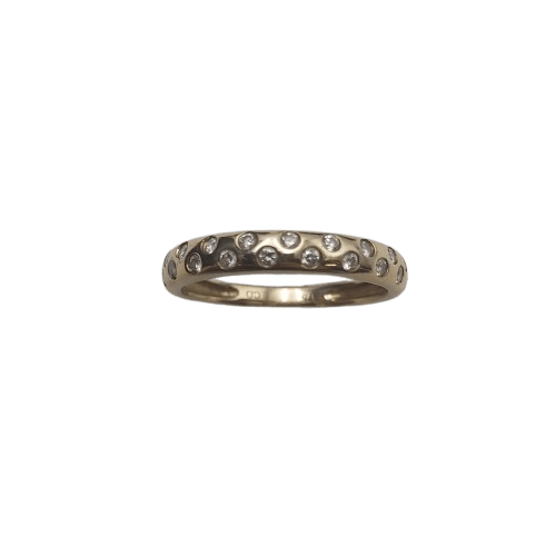 9CT Yellow Gold Dome Band Ring – 2.44g with 19 Burnish Set Diamonds (0.01ct each), Size Q