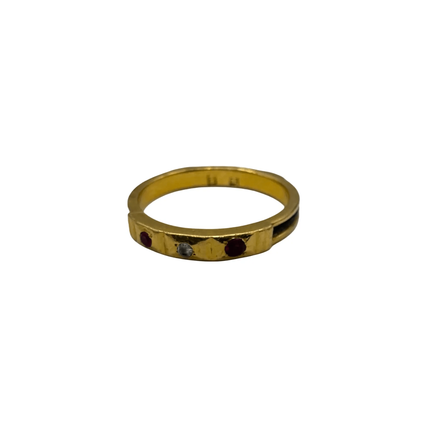 Handmade 21ct Gold Dress Ring with Cubic Zirconia & Created Red Rubies K 5 1/2 with Valuation – WL 1344918