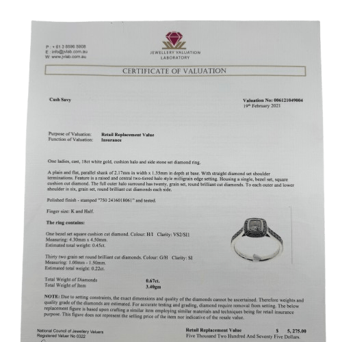 Ladies 18ct White Gold 33 Cushion & Brilliant Cut Diamonds Ring 0.67 TDW K 1/2 5 3/4 With Valuation (WR 1149466)
