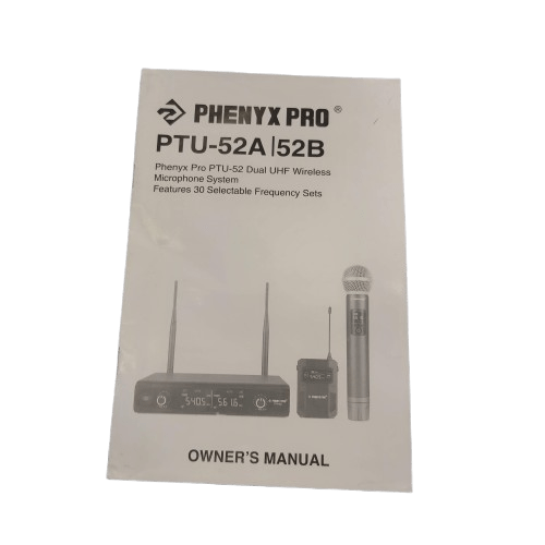 Phenyx Pro PTU-52-2H Wireless UHF Microphone System, Black, Very Good Condition With Hard Case, 2x Mic, Euro PSU, 2x Audio Technica Headphones