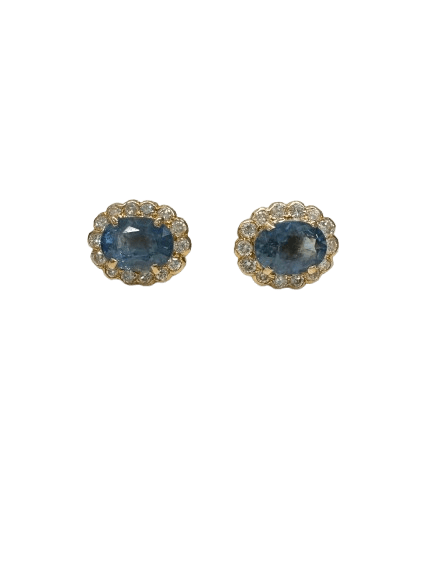 Ladies 14ct Yellow Gold 30 Stone Sapphire and Diamond Stud Earrings With Certificate (MR)
