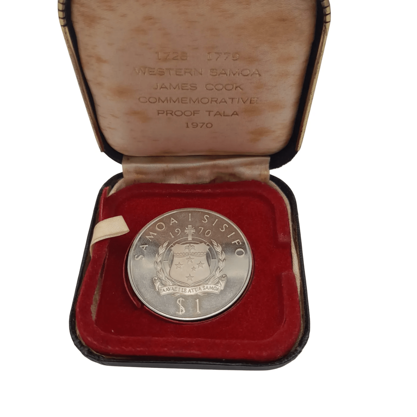 1728-1779 Western Samoa James Cook Explorer of the Pacific Commemorative Proof Tala Coin in Box $1 (WL 1342016)