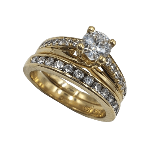 Ladies 18ct Yellow Gold Round Brilliant Claw & Grain Set 1.1ct TDW Size K Bridal Set With Valuation (MR)