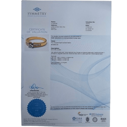 Ladies 18ct Yellow & White Gold Princess Cut Diamond Ring 0.80ct TDW L With Valuation (MR)