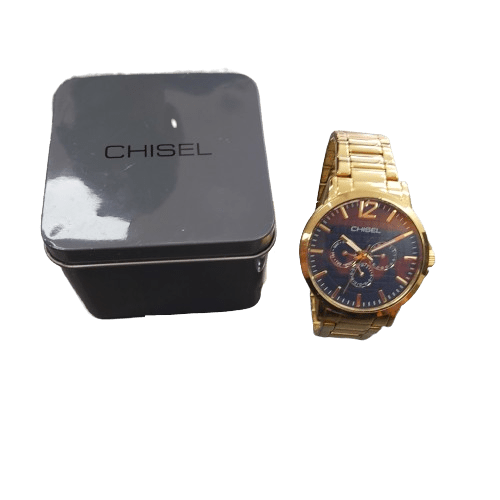 Men’s Chisel Watch, Gold/Blue, Excellent Condition With Metal Tin (CP 1346488)