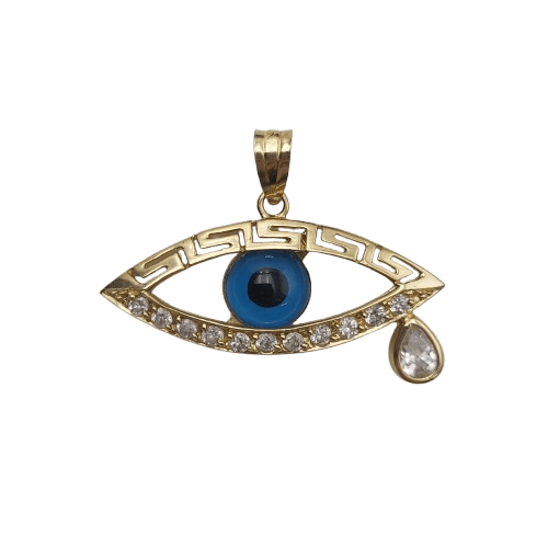 18ct Yellow Gold Evil Eye Pendant – 6.3g – Clear Stones – Approx. 4cm Wide x 1.5cm Tall (Excl. Bail)