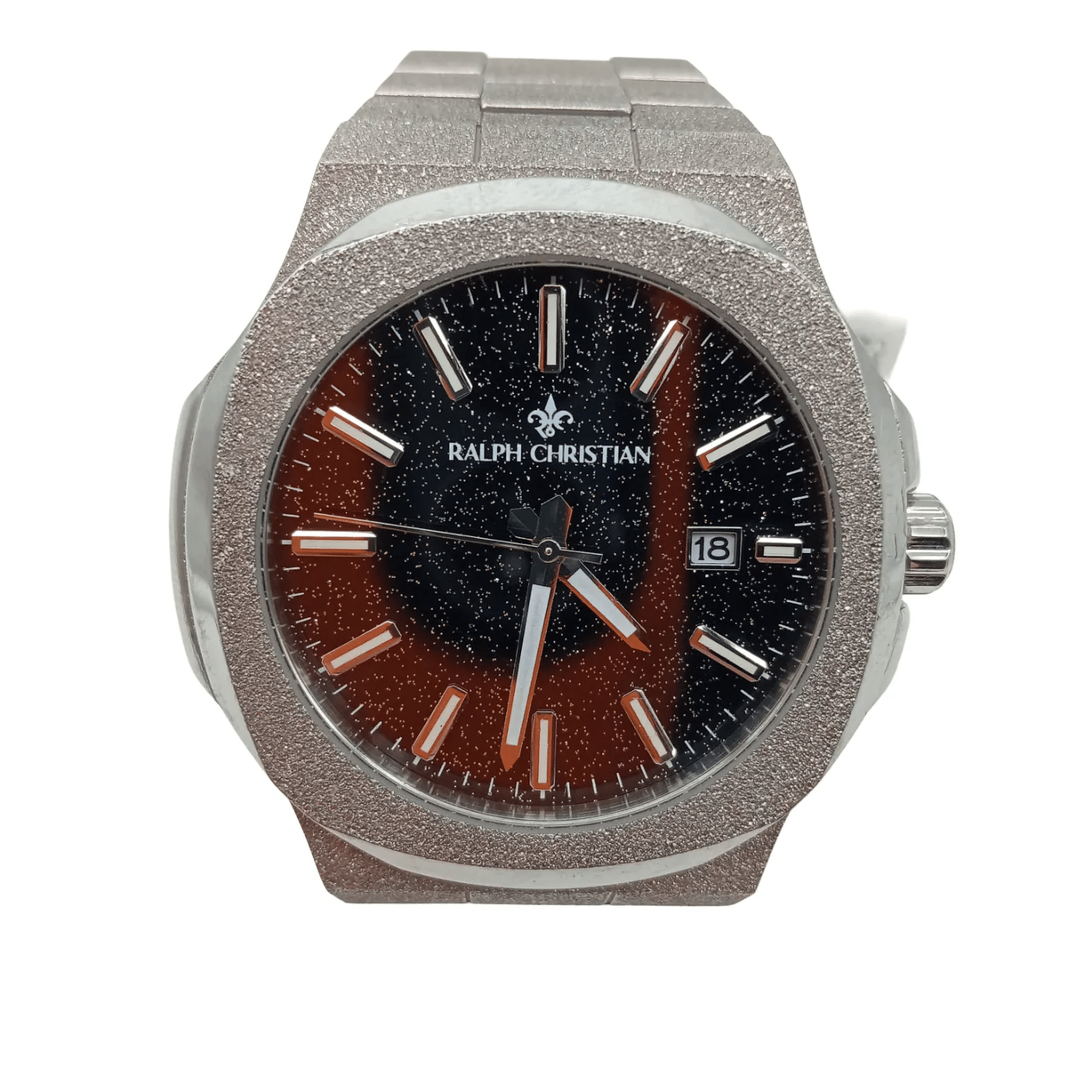 RALPH CHRISTIAN MEN’S WATCH – SILVER STAINLESS STEEL BAND, BLACK CIRCLE FACE (158.3g, 5ATM) (WR)