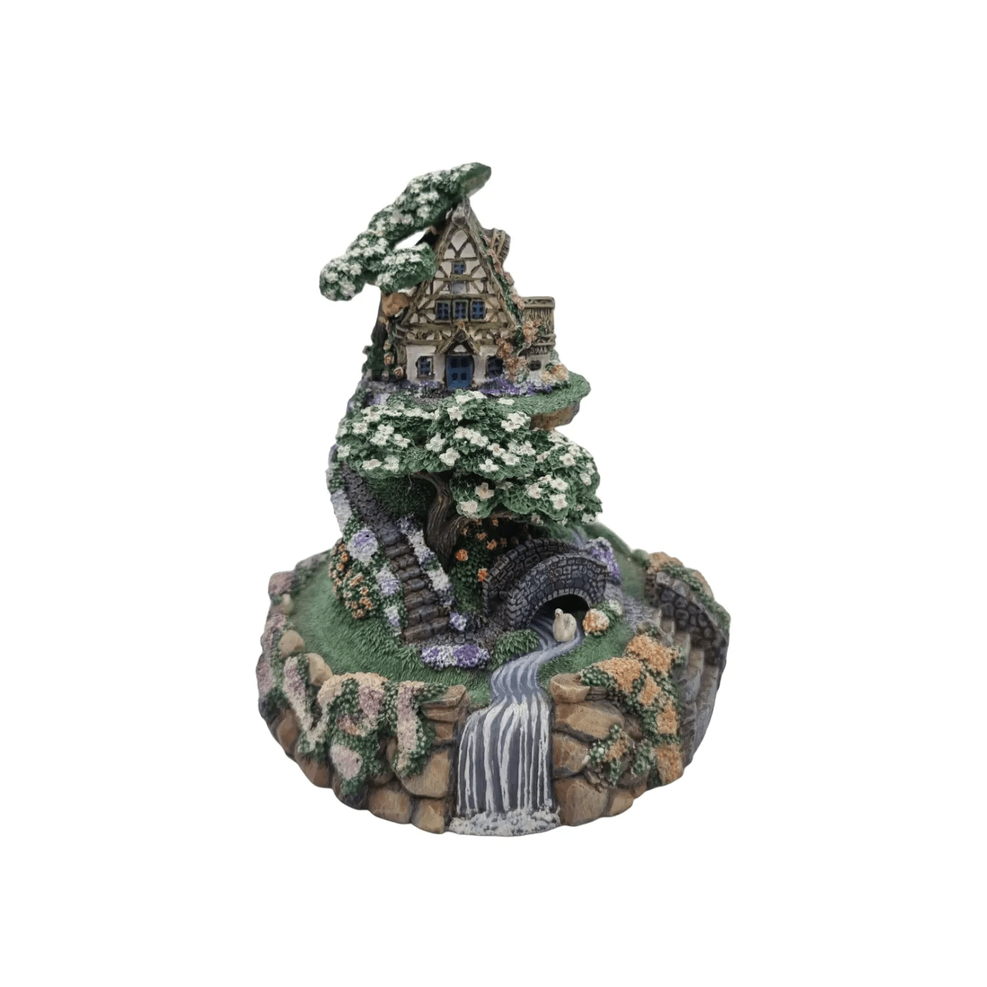 Franklin Mint: Cobblestone Bridge Cottage With Glass Dome – Hand Painted Limited Edition Statue *Sculpture Number Worn Off*