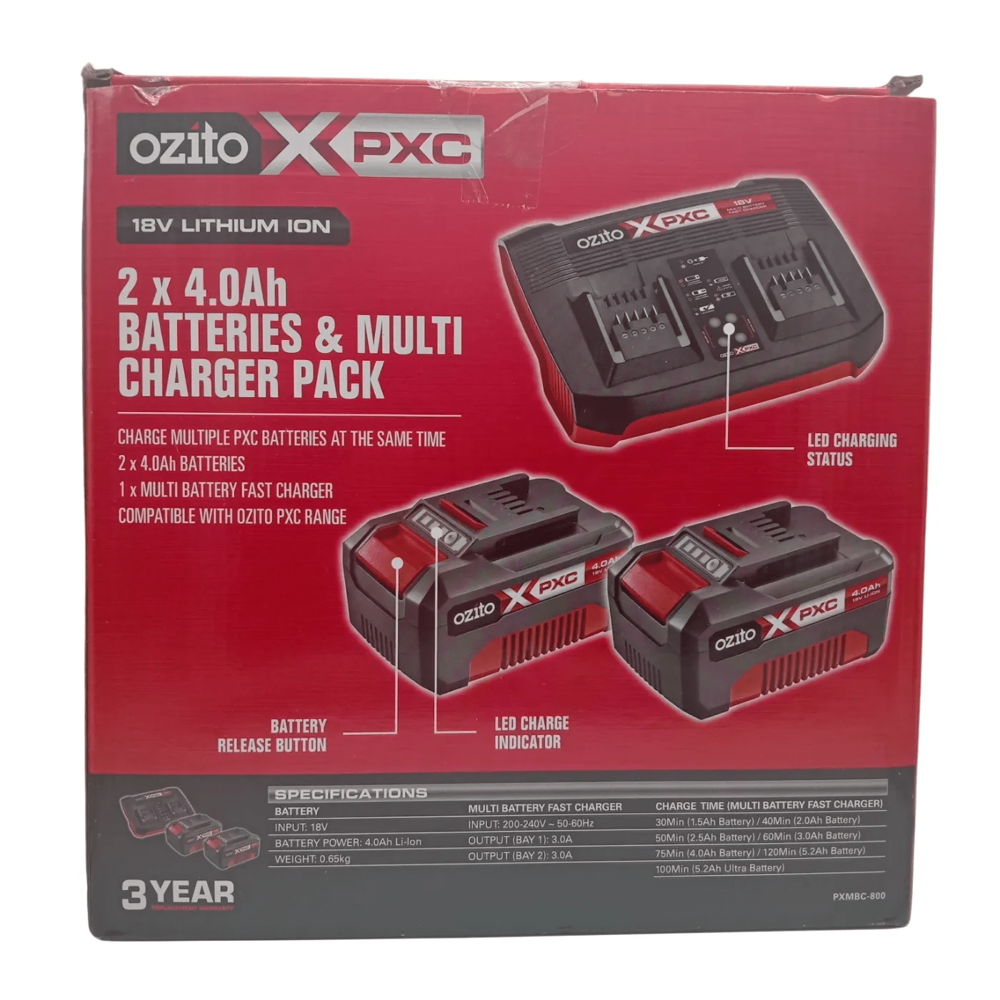 Ozito PXC 18V 2 x 4.0Ah Battery &  Charger Pack Like New In Box