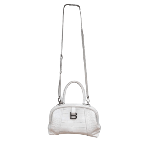 Balnciaga Editor Small White Crocodile Handbag With Crossbody Strap