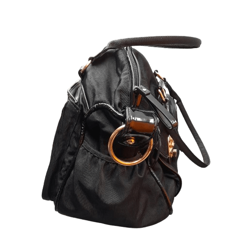 MIMCO Bag Black Lucid Gym Baby Bag Large Rose Gold Accents Turn lock Pockets